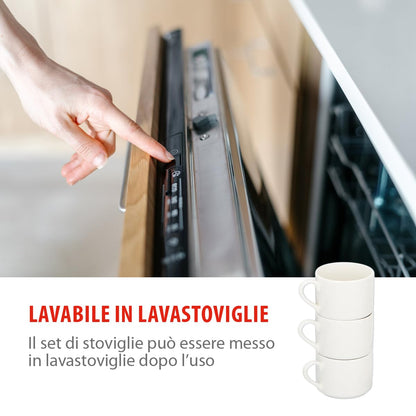 Set Piatti Colazione 4 Persone Terracotta Bianco - 16 Pezzi Lavastoviglie