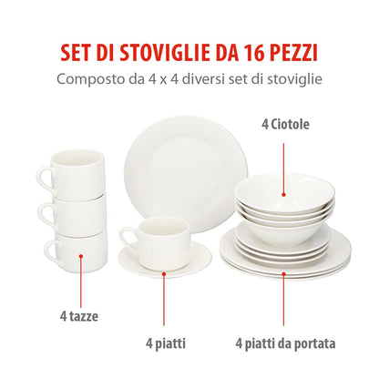 Set Piatti Colazione 4 Persone Terracotta Bianco - 16 Pezzi Lavastoviglie