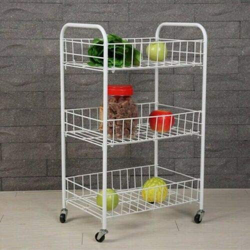 Kitchen Cart Multipurpose Trolley Fruit Holder Vegetable Holder Space-Saving Metal Cart with 3 Rectangular Baskets 4 Wheels 3 Colors 41 x 26 x 64 cm