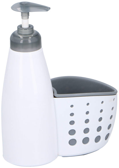 Alpina White Dispenser for Detergent or Liquid Soap with Holder for Utensils, for Kitchen or Bathroom