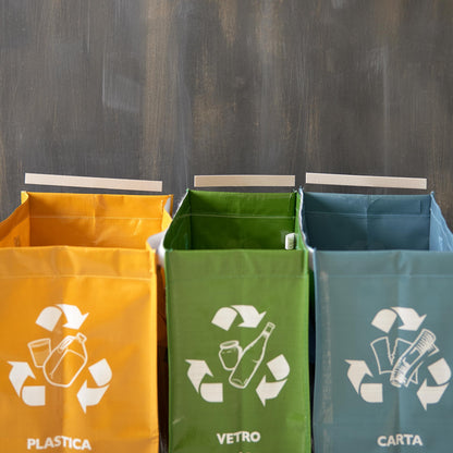 Set 3 Contenitori Raccolta Differenziata Perfetto Ricicla Bags 110L - Polipropilene Semirigido