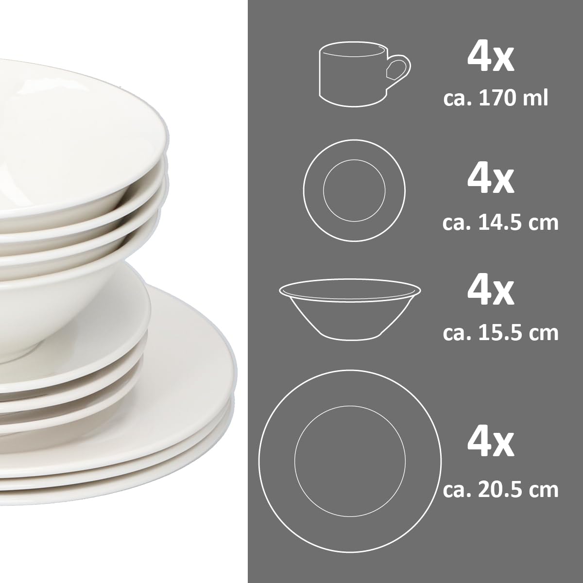 Set Piatti Colazione 4 Persone Terracotta Bianco - 16 Pezzi Lavastoviglie