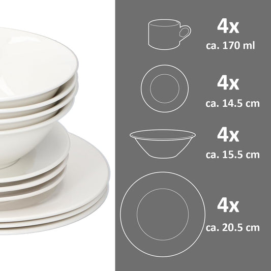 Set Piatti Colazione 4 Persone Terracotta Bianco - 16 Pezzi Lavastoviglie