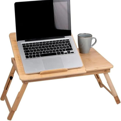 Tavolino Porta Tablet Vassoio Regolabile in Bambù per Letto e Divano
