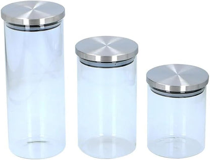 Set 3 Barattoli Vetro Ermetici Coperchio Metallo 650ml 950ml 1400ml - Contenitori Cucina