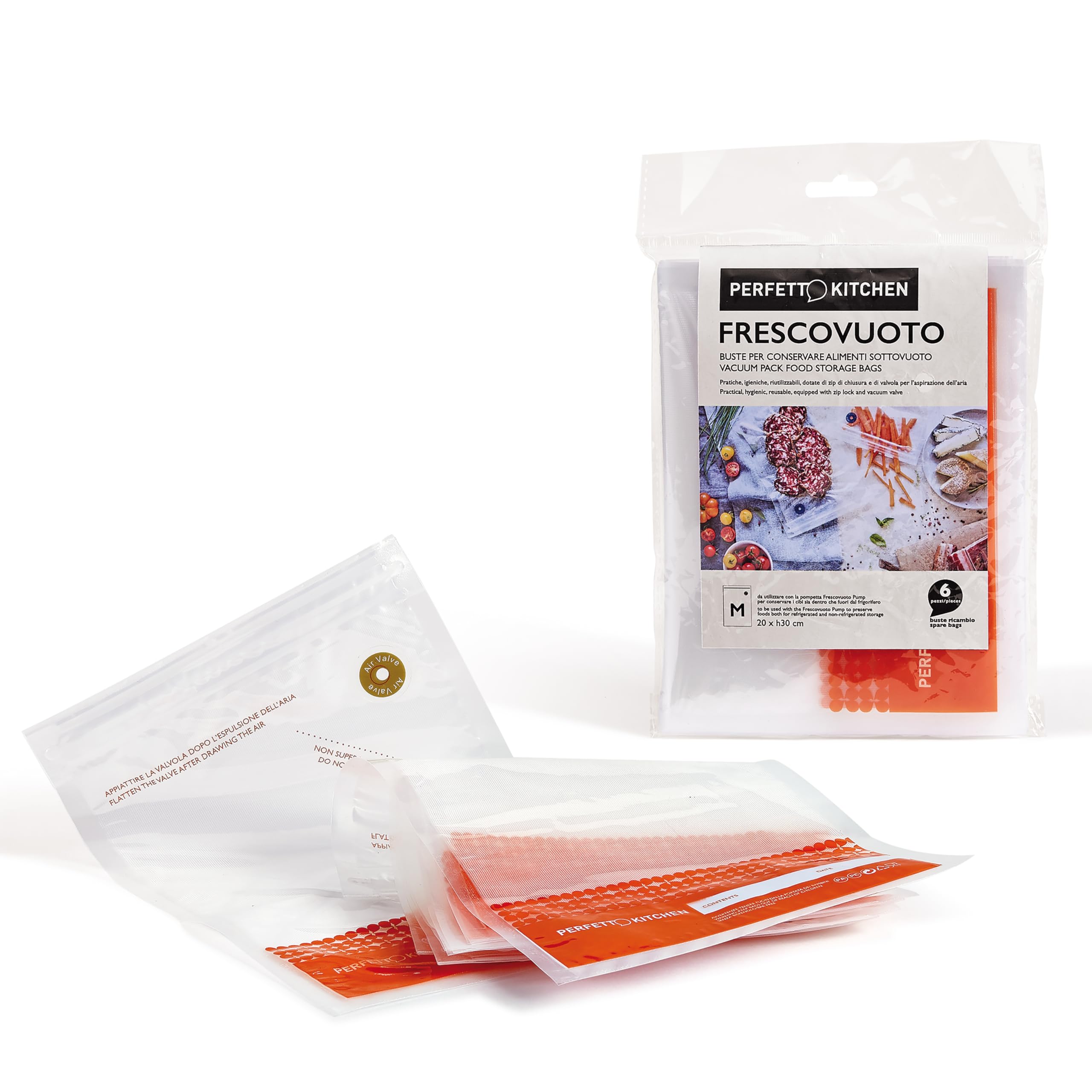 Perfetto Kitchen - 29003 - Vacuum Sealed Fridge Bag - Frescovuoto - 20x30 cm - M - Pack of 6