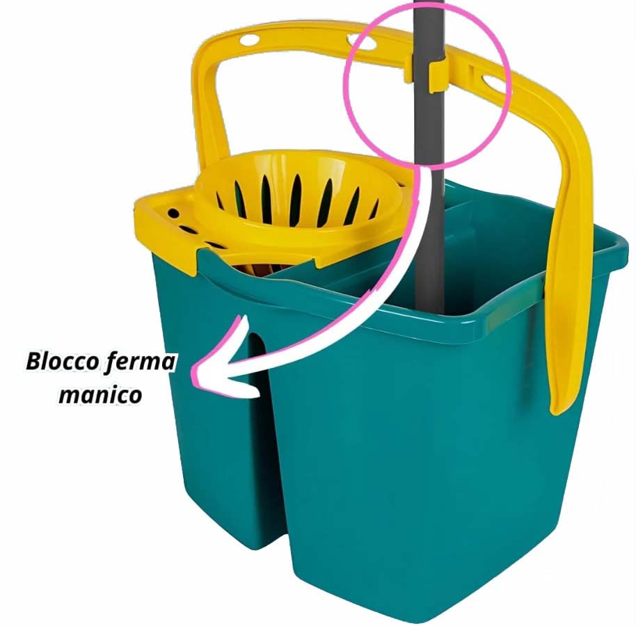 Secchio doppia vasca con strizzatore 14lt. 2 Vasche da 7 litri con Strizzatore Per Pulizia Casa, Ufficio, Uso Professionale