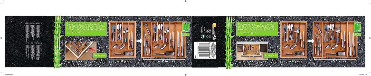 Portaposate estensibile - 46 x 34-56,5 x 6 cm - 6 fino a 8 scomparti - Materiale bambù ecologico