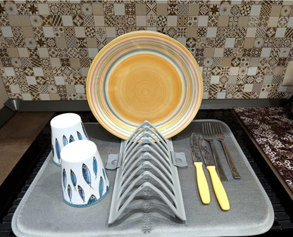 Tappetino Scolapiatti in Microfibra Super Assorbente con Rastrelliera, 46x36 cm, Lavabile in Lavatrice, 3 Strati, per Cucina e Camping