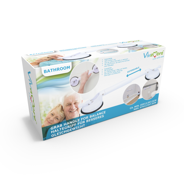 Maniglione di Sicurezza a Ventosa per Bagno, Doccia e WC – Estensibile 57 cm, Senza Forare