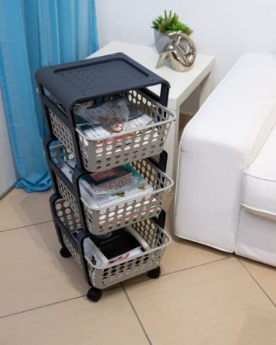 Carrello Modula 3 Ripiani Ruote - Plastica Riciclata