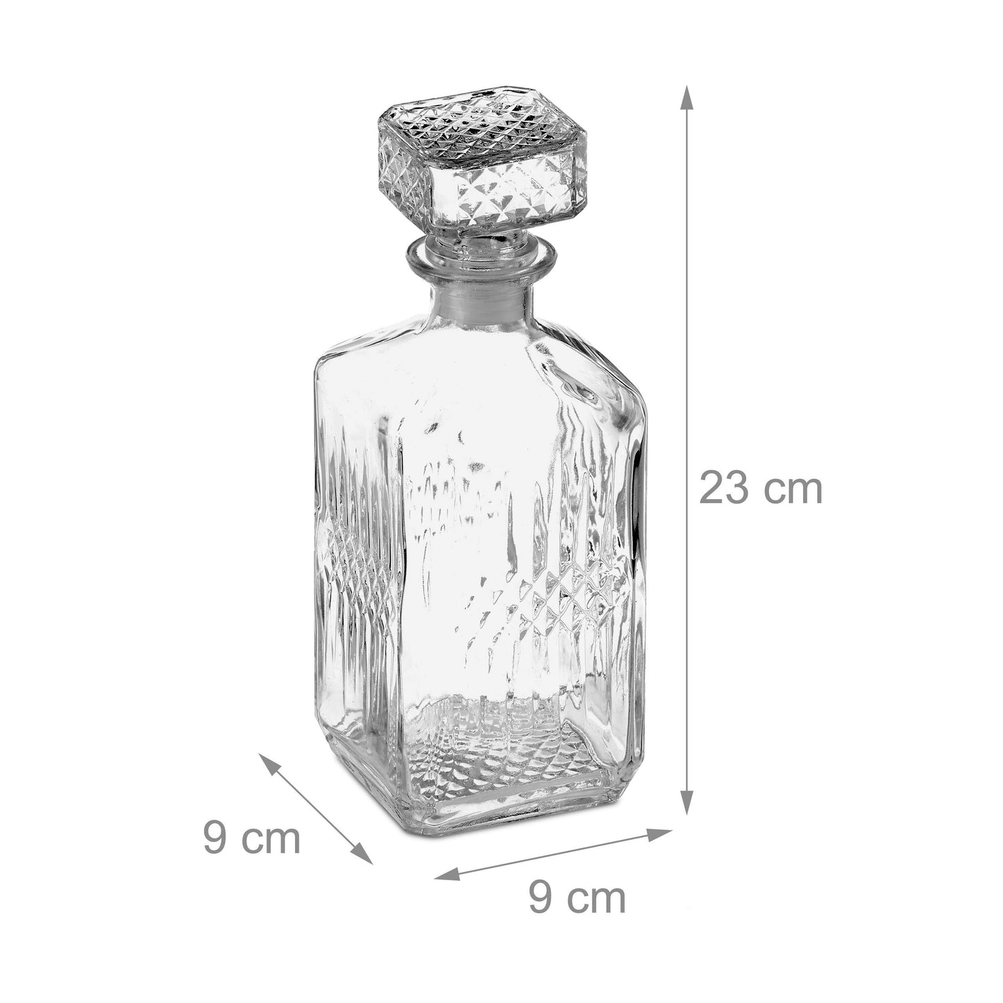 Decanter Whisky Vetro 900ml con Tappo Ermetico - Bottiglia Cristallo per Liquori Cognac Rum - Design Diamantato
