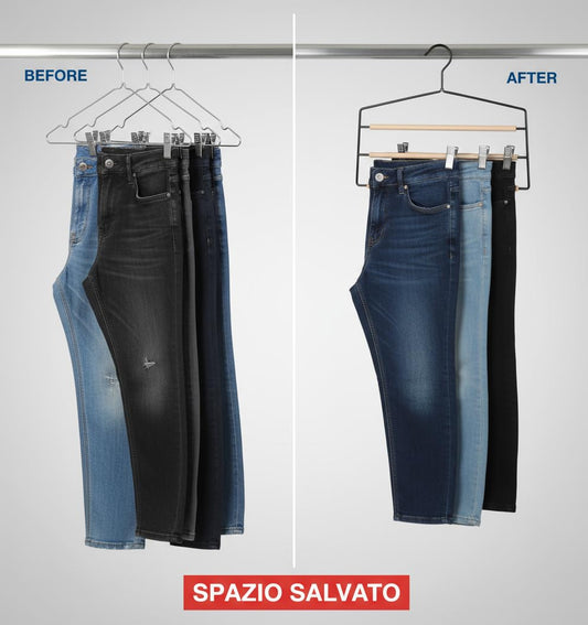 Gruccia Portapantaloni 3 Livelli 36,5cm - Metallo e Legno - Salvaspazio Organizer Armadio