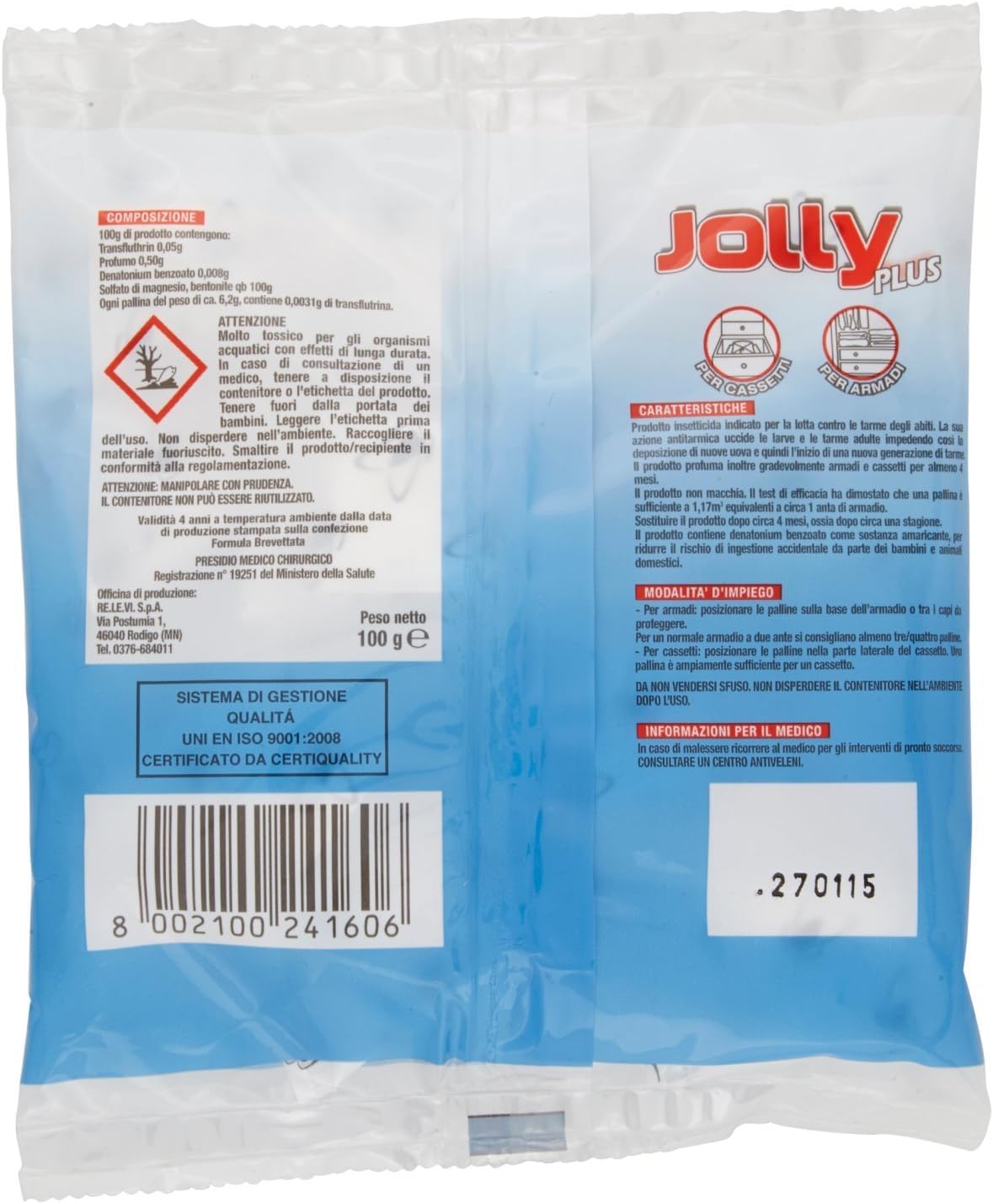 FERCASASHOP Jolly Plus Scented Moth Repellent for Wardrobes - 100g [16 sachets of 7g] - Household Moth Repellent for Moths and Larvae