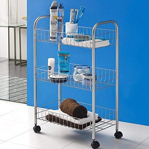 Carrello Cucina Carrellino Trolley Multiuso Porta Frutta Portaverdura Portatutto Carrello Salvaspazio in Metallo con 3 Cestini Rettangolari 4 Ruote 3 Colori 41 x 26 x 64 cm