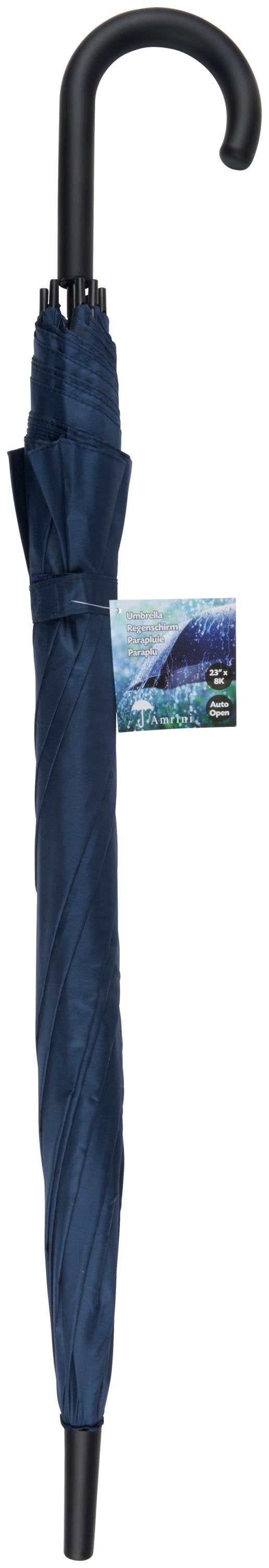 Ombrello Automatico 23 Pollici con Manico Curvo Ergonomico - Apertura Rapida Antivento Resistente - Nero Grigio Blu - Uomo Donna Viaggio