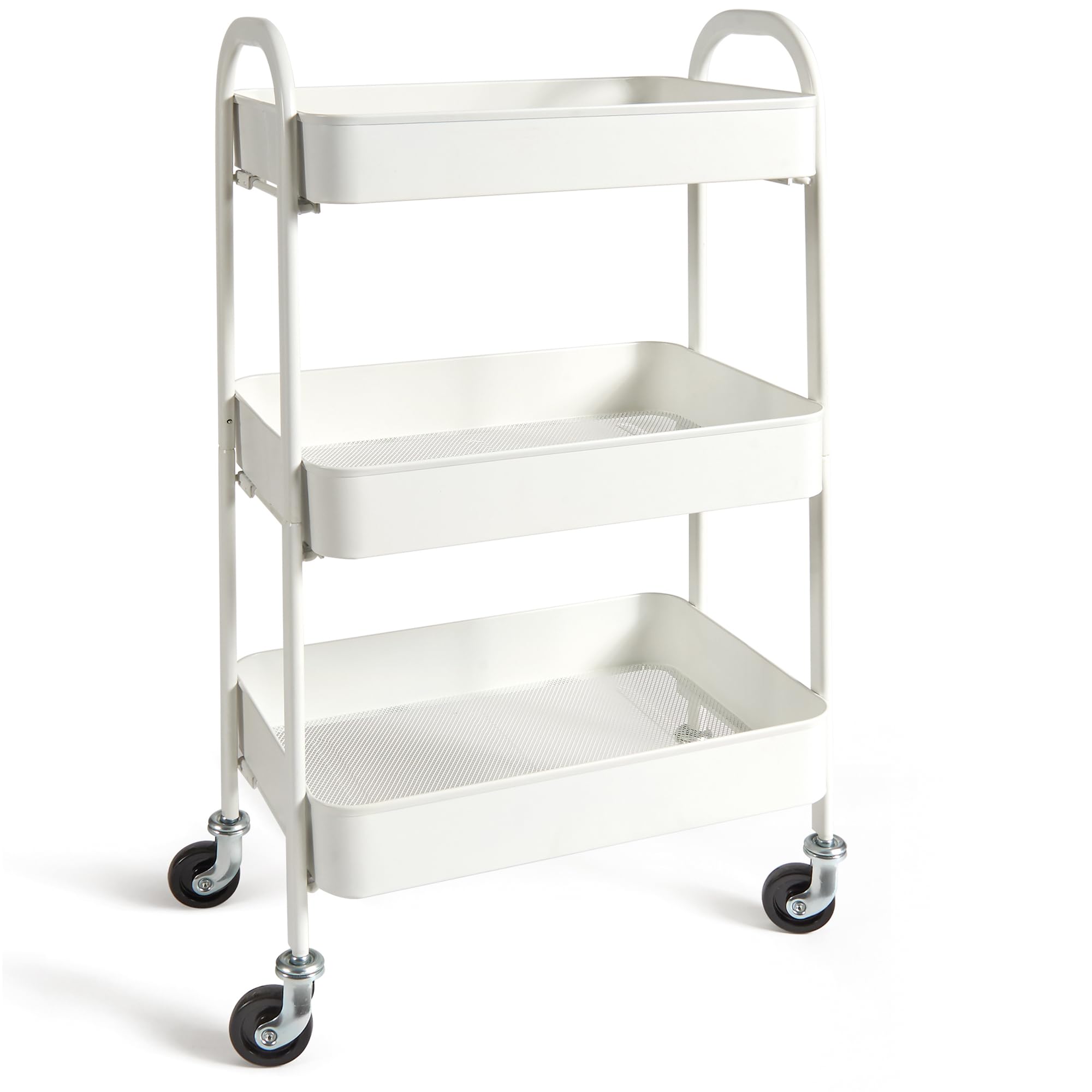 Chariot à linge en métal à 3 niveaux avec roulettes - Organisateur multifonctionnel blanc 43 x 30 x 80 cm