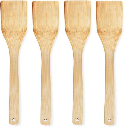 Set di 4 Spatole da Cucina in Bambù Naturale 30cm - Ecologica, Resistente al Calore, Antigraffio