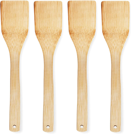 Set di 4 Spatole da Cucina in Bambù Naturale 30cm - Ecologica, Resistente al Calore, Antigraffio