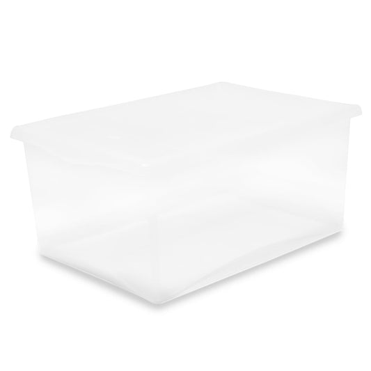 Magnifiques et robustes boîtes de rangement en plastique avec couvercle en forme de L, couleur neutre, idéales pour les vêtements et le rangement, conviennent aux armoires et aux garages, 55 × 39 × 25 cm