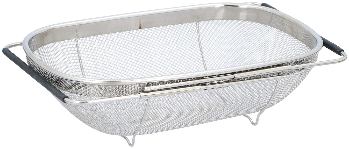 Colino in acciaio inox per lavello, scolapasta estraibile con manici, 33 x 23,5 x 10 cm, filtro per lavello, filtro per la pasta, colore argento