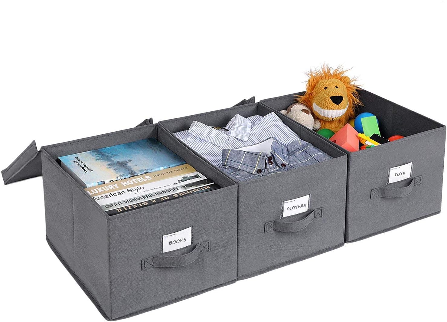 Set 3 Scatole Portaoggetti Pieghevoli con Coperchio