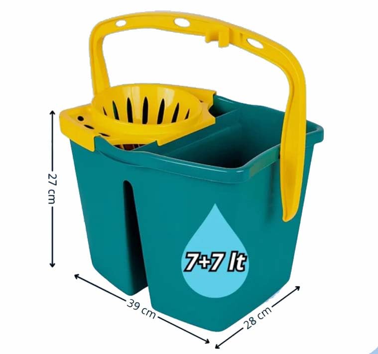 Secchio doppia vasca con strizzatore 14lt. 2 Vasche da 7 litri con Strizzatore Per Pulizia Casa, Ufficio, Uso Professionale