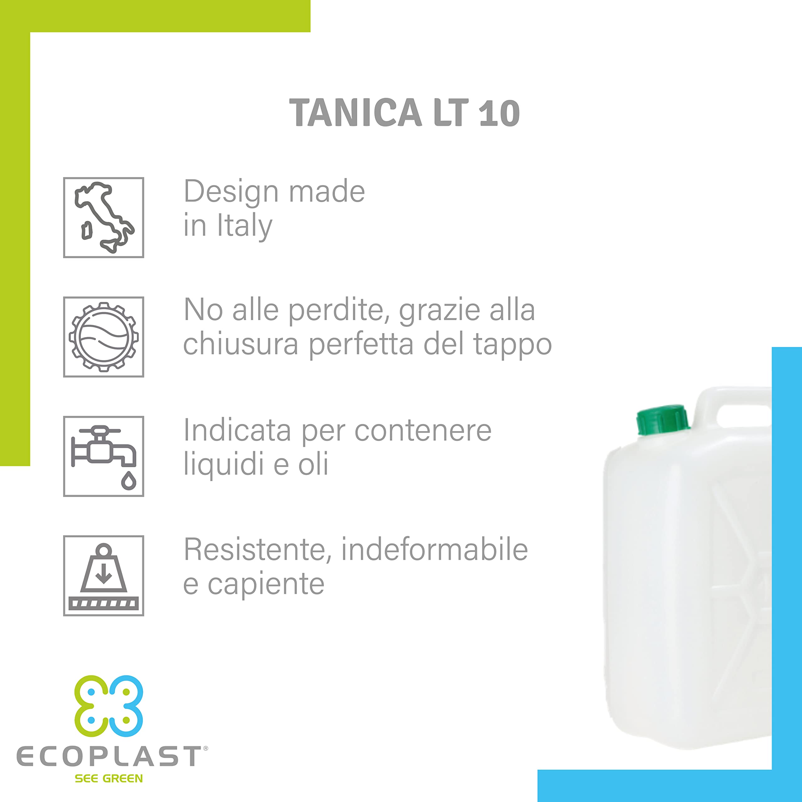 Tanica Ecoplast 5-10-15-20L Tappo Ermetico Made in Italy
