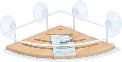 Mensola Angoliera Bagno Ferro Bambù 20x20x8 cm Ventose Senza Fori - Doccia