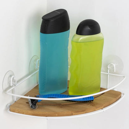 Mensola Angoliera Bagno Ferro Bambù 20x20x8 cm Ventose Senza Fori - Doccia