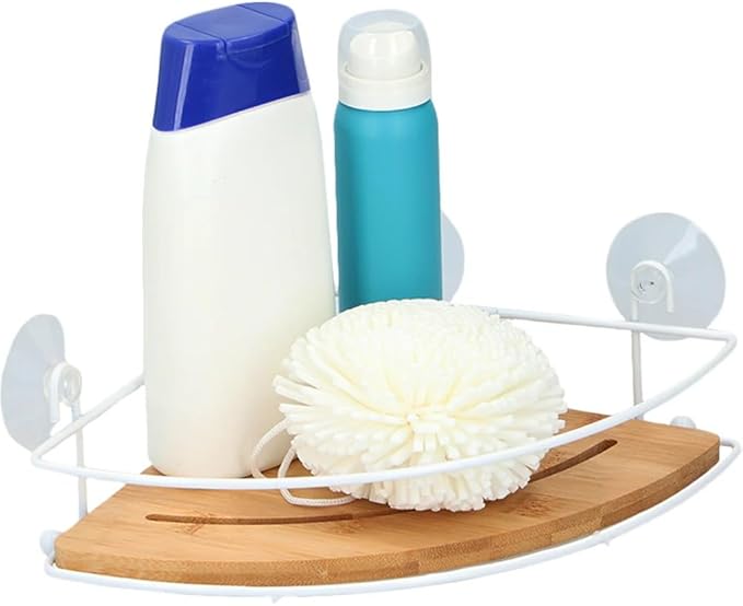 Mensola Angoliera Bagno Ferro Bambù 20x20x8 cm Ventose Senza Fori - Doccia