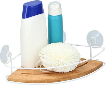 Mensola Angoliera Bagno Ferro Bambù 20x20x8 cm Ventose Senza Fori - Doccia