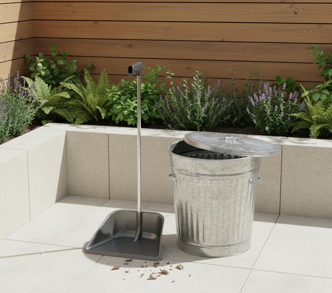 Bundle Pulizia - Paletta Alzaimmondizia Tiffany Grigia + Bidone Rifiuti Zinco 35L con Coperchio - Kit Completo per Casa Giardino Esterno