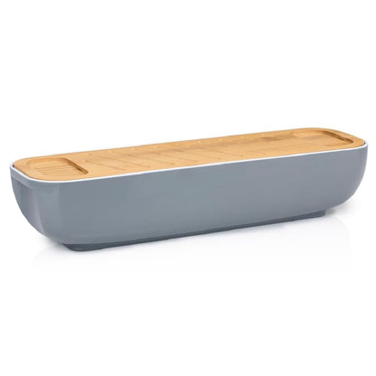 Alpina Bread bin with lid/bamboo cutting board, handles, 40 x 12.2 x 8.5 cm, grey