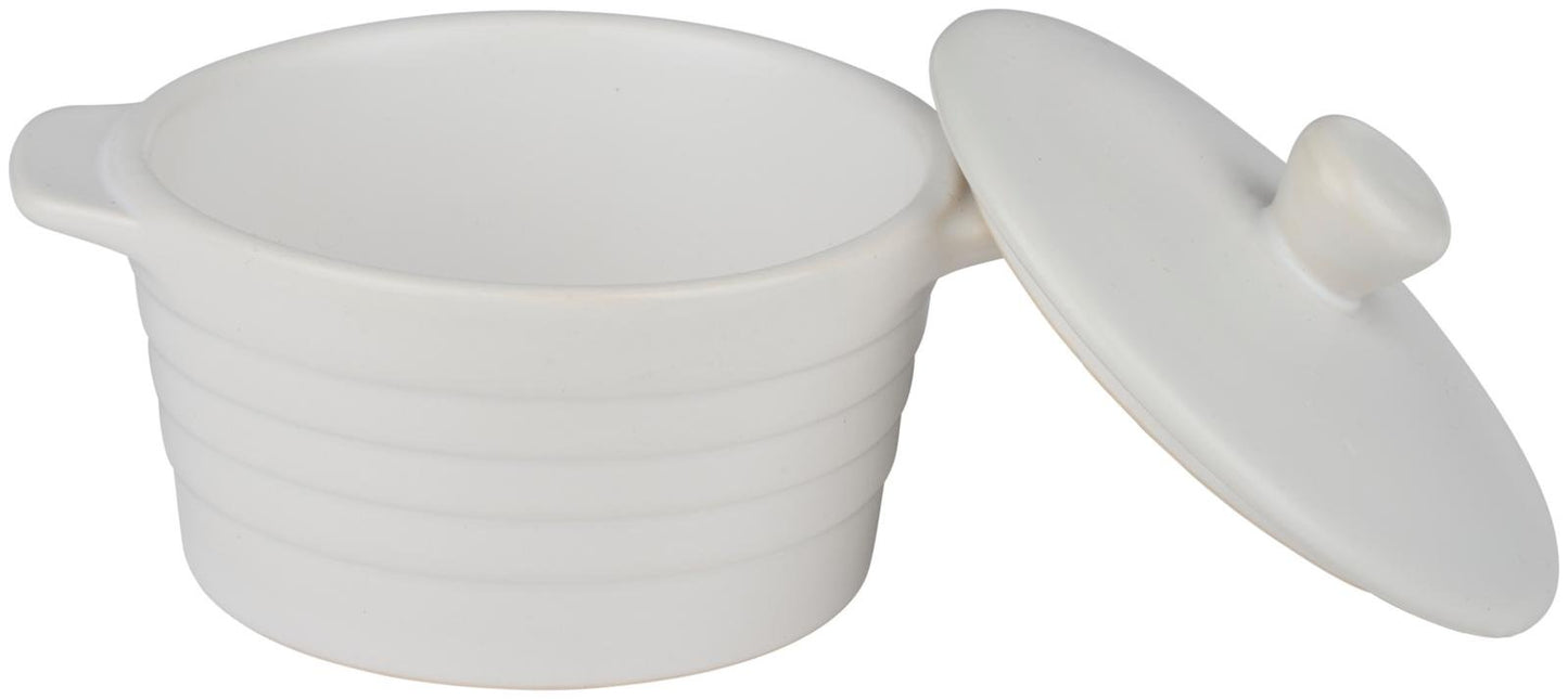 Set 2 Mini Casseruole con Coperchio 13x10cm 210ml - Tegami Individuali Forno Ceramica Porcellana - Ideali Porzioni Singole Dessert Gratinati