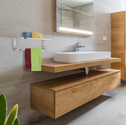 Porta Asciugamani Bagno da Parete, Mensola Portasciugamani con 6 Aste, Acciaio Cromato, Ripiano Salvaspazio