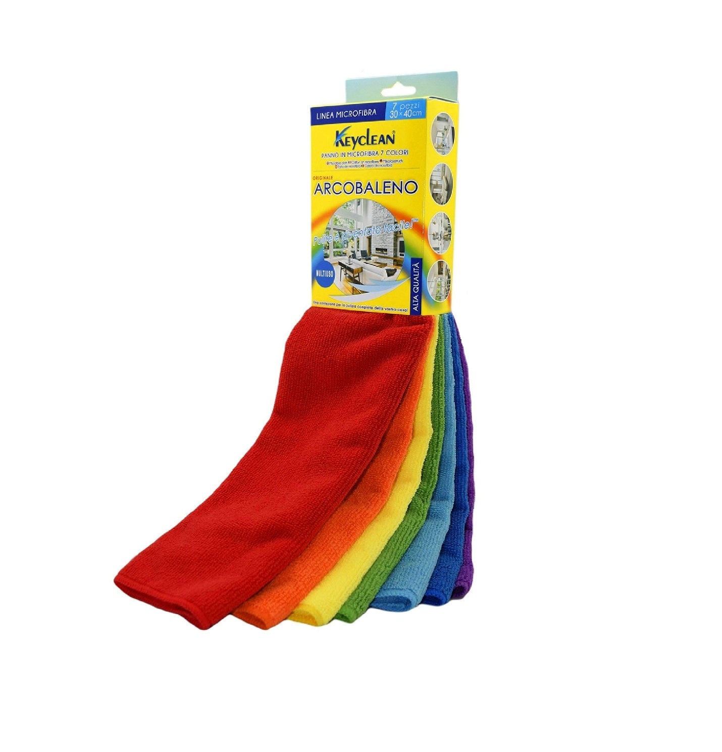 Keyclean Kitchen Dish Towels 7 Multipurpose Microfiber Cloths 30x40cm - 7 Pieces of Multicolored Rainbow Dish Towels for Complete Cleaning of Your Home