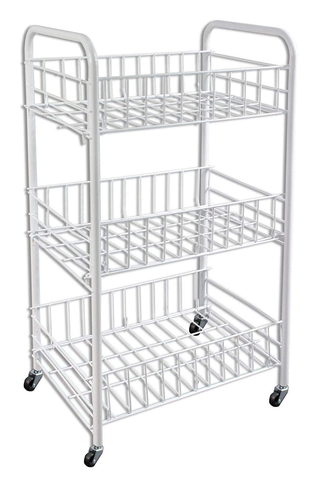 Carrello Cucina Carrellino Trolley Multiuso Porta Frutta Portaverdura Portatutto Carrello Salvaspazio in Metallo con 3 Cestini Rettangolari 4 Ruote 3 Colori 41 x 26 x 64 cm