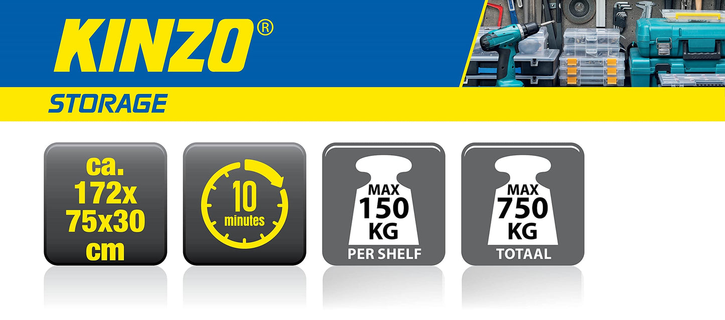 Scaffale Metallico 5 Ripiani 75x30x170cm Portata 750kg - Alpina Heavy Duty