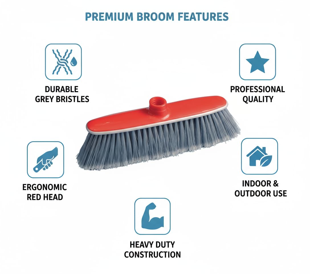 Scopa Professionale con Setole Grigie, Alta Densità, Manico Incluso, per Uso Intensivo Domestico e Commerciale, Ideale per Pavimenti Interni ed Esterni, Piastrelle e Cemento