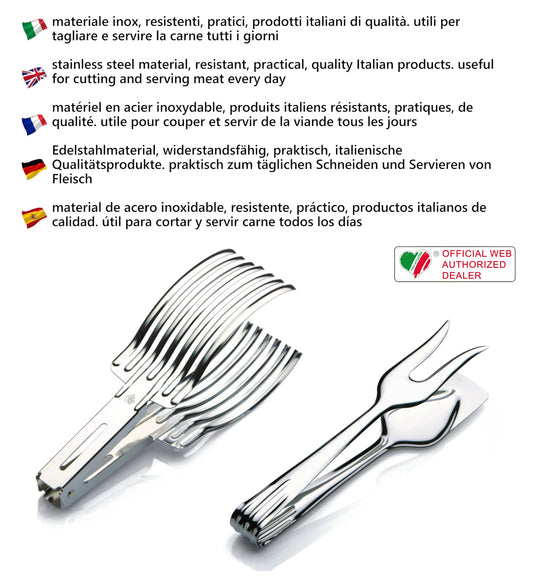 Kit Taglia e Servi Arrosto ZASEVES Inox Made in Italy - Pinza Professionale con Molla