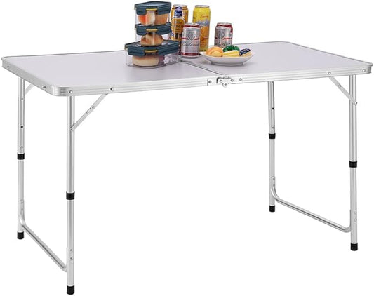 FERCASASHOP® Camping Picnic Table with Aluminum Frame, Folding System with Handle for Easy Transport, Ideal for Garden and Outdoor Lunches, 60x150x70cm (White)