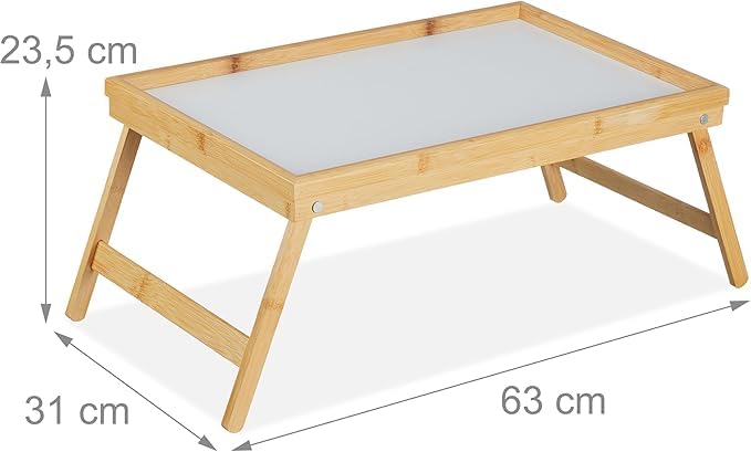 Plateau de lit pliable en bambou, plateau de fauteuil, plateau de petit-déjeuner, avec pieds pliables, couleur naturelle, marron, 31 x 50 x 23,5 cm