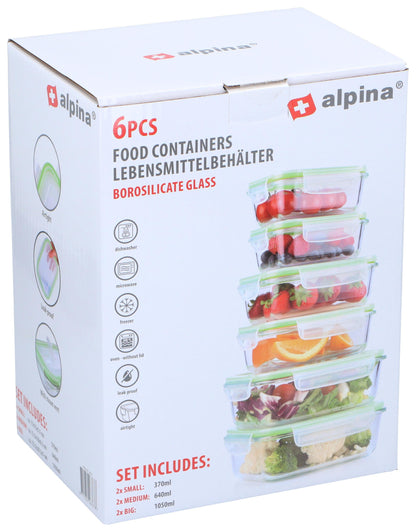 Set 6 Contenitori Salva freschezza in Vetro Borosilicato con Coperchio - 370ml, 640ml, 1050ml