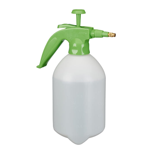 Relaxdays 2-Litre Pressure Sprayer, Adjustable Nozzle, Water and Weed Killer, Garden Sprayer, White/Green