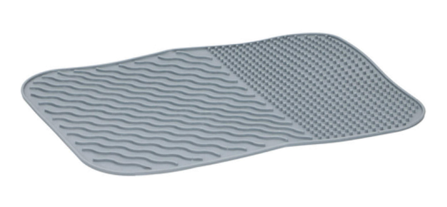 Tappetino scolapiatti per lavello – accessori da cucina – base cucina in silicone con nervature – tappetino scolapiatti lavabile in lavastoviglie 34,5 x 26,5 cm – grigio