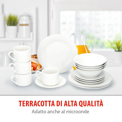 Set Piatti Colazione 4 Persone Terracotta Bianco - 16 Pezzi Lavastoviglie
