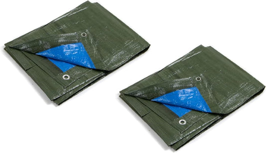 Confezione da 2 Pz. Teloni Occhiellato Bicolore,Telone Multiuso in Polietilene, Impermabile con Grammatura da 90 g/m². Taglia 2x3 (6 m²) Verde/Blu