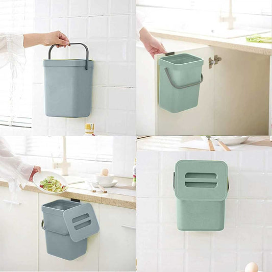 Pattumiera Cucina Bagno Bidone Spazzatura con Gancio per Anta Mobile e Adesivo Fissaggio Muro Parete Cestino Sottolavello Salvaspazio con Coperchio 2 Colori