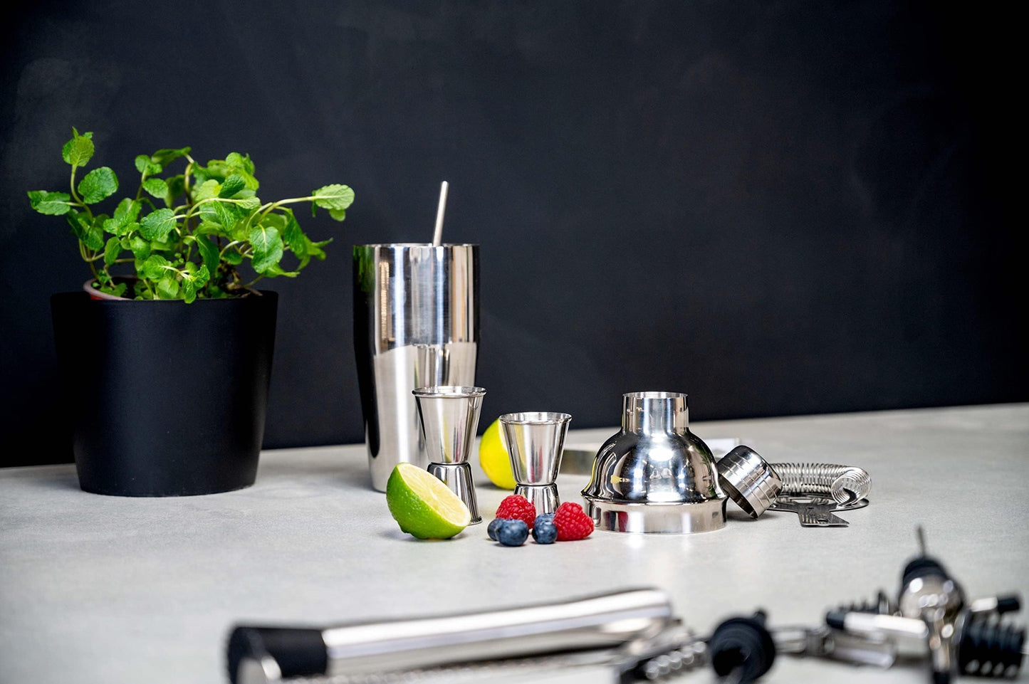 Set da cocktail completo – 14 pezzi – shaker/stamper/jigger/ecc, in acciaio inox
